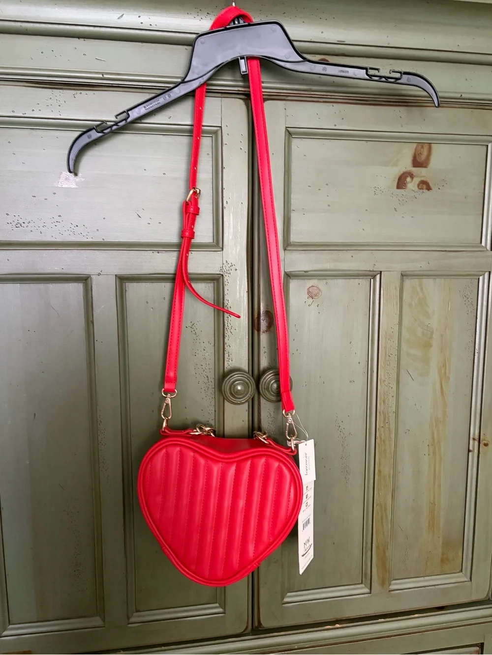NWT Madison West Red Quilted Heart Crossbody Bag